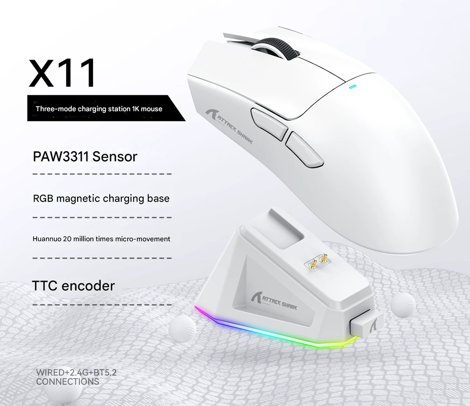 V888-ELOSUNG35677-202507151016-00 High-Performance Tri-Mode Wireless Gaming Mouse - 22000 DPI, Rechargeable, with RGB Charging Dock(white) - Image 1