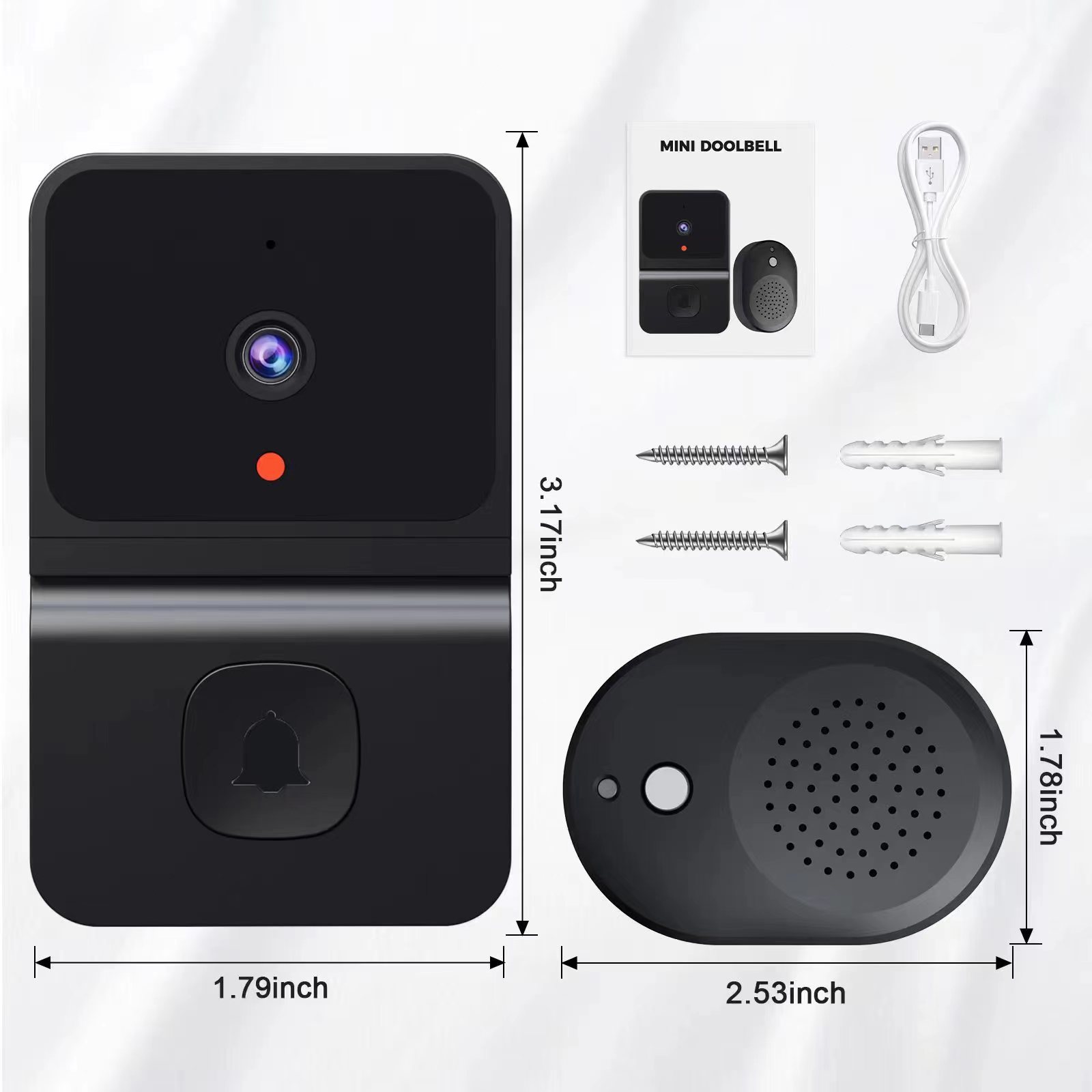 V888-ELOSUNG35717-202507180925-00 Mini Smart Video Doorbell - 480P Wide-Angle Lens, Two-Way Audio & Night Vision(black) - Image 1