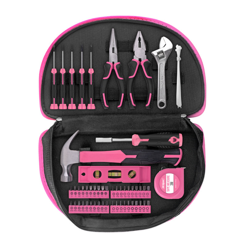 V888-ELOSUNG35759-202507250941-00 63-Piece Essential Home Repair Tool Kit with Portable Zipper Case(pink) - Image 1