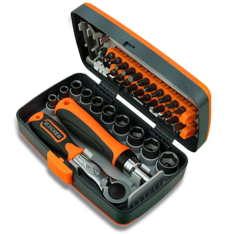 V888-ELOSUNG35761-202507250934-00 38-Piece Ratchet Screwdriver & Socket Wrench Set - Professional Multi-Bit Repair Tool Kit with Portable Case(orange) - Image 1