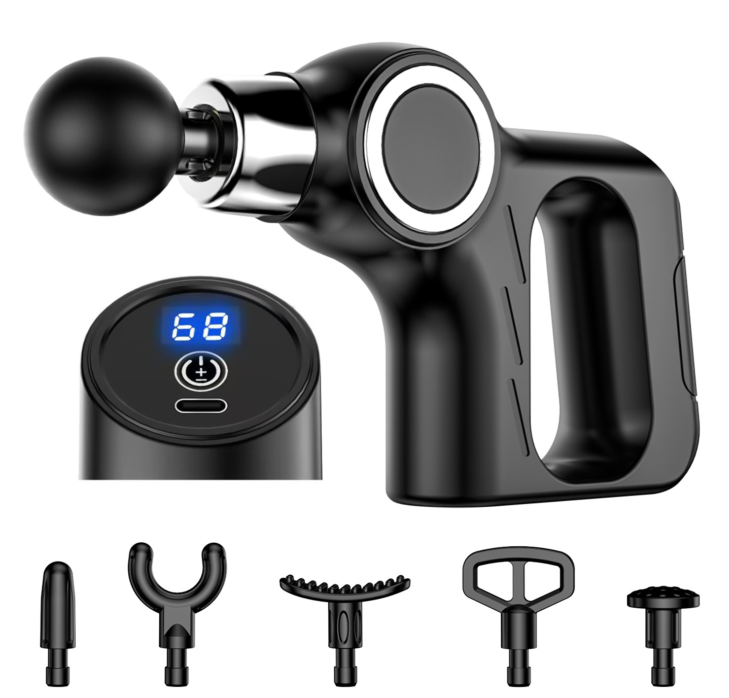 V888-ELOSUNG35773-202507281645-00 Professional Deep Tissue Percussion Massage Gun - 30 Speeds, 6 Heads & LCD Touch Screen(black) - Image 1