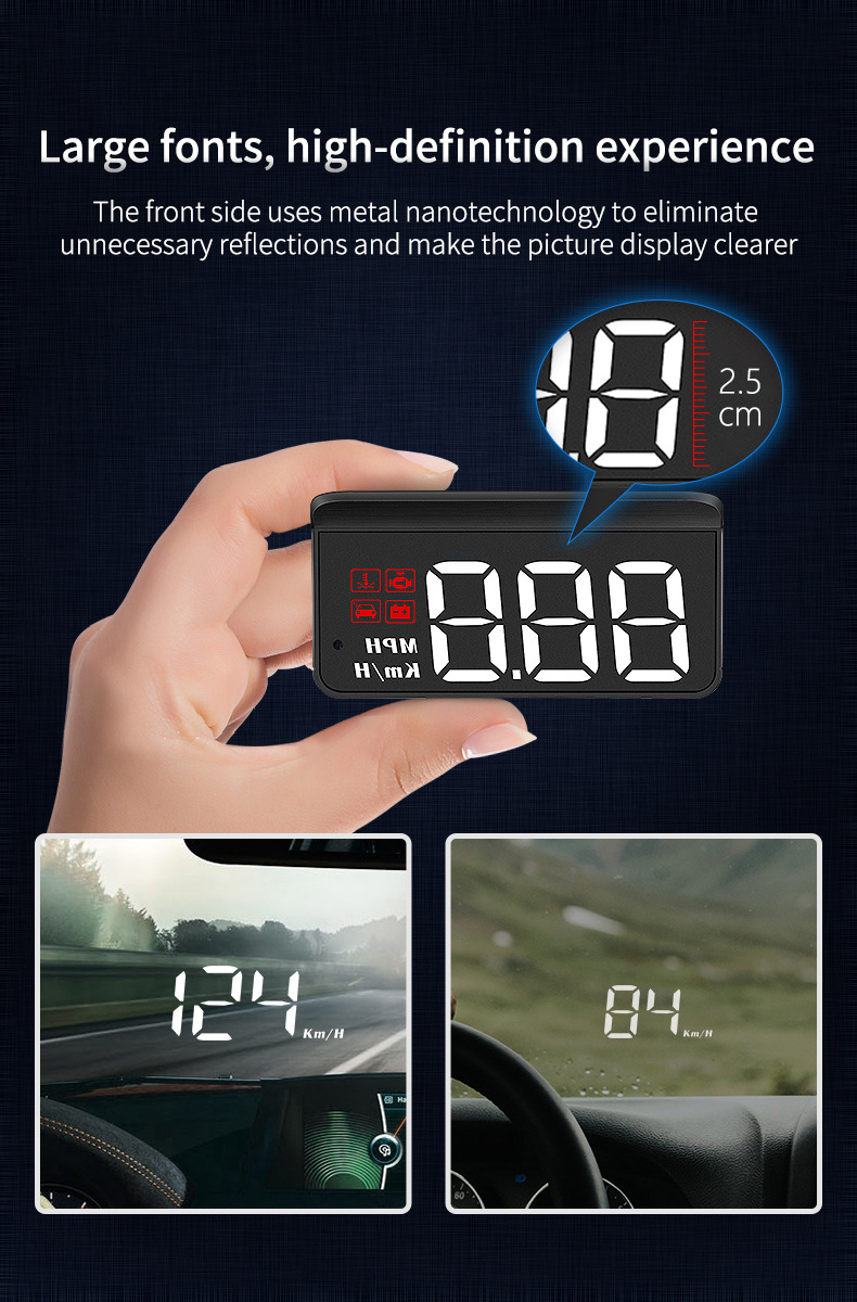 V888-ELOSUNG35849-202508111446-00 Compact OBD2 Car Head-Up Display (HUD) - Digital Speedometer with 5 Alarm Functions & Adaptive Brightness(black) - Image 1