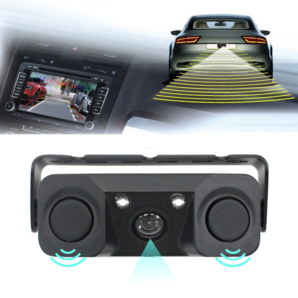 V888-ELOSUNG35856-202508111453-00 3-in-1 Car Reversing Camera & Parking Sensor System with Monitor - License Plate Frame Mount, Waterproof & Night Vision(black) - Image 1