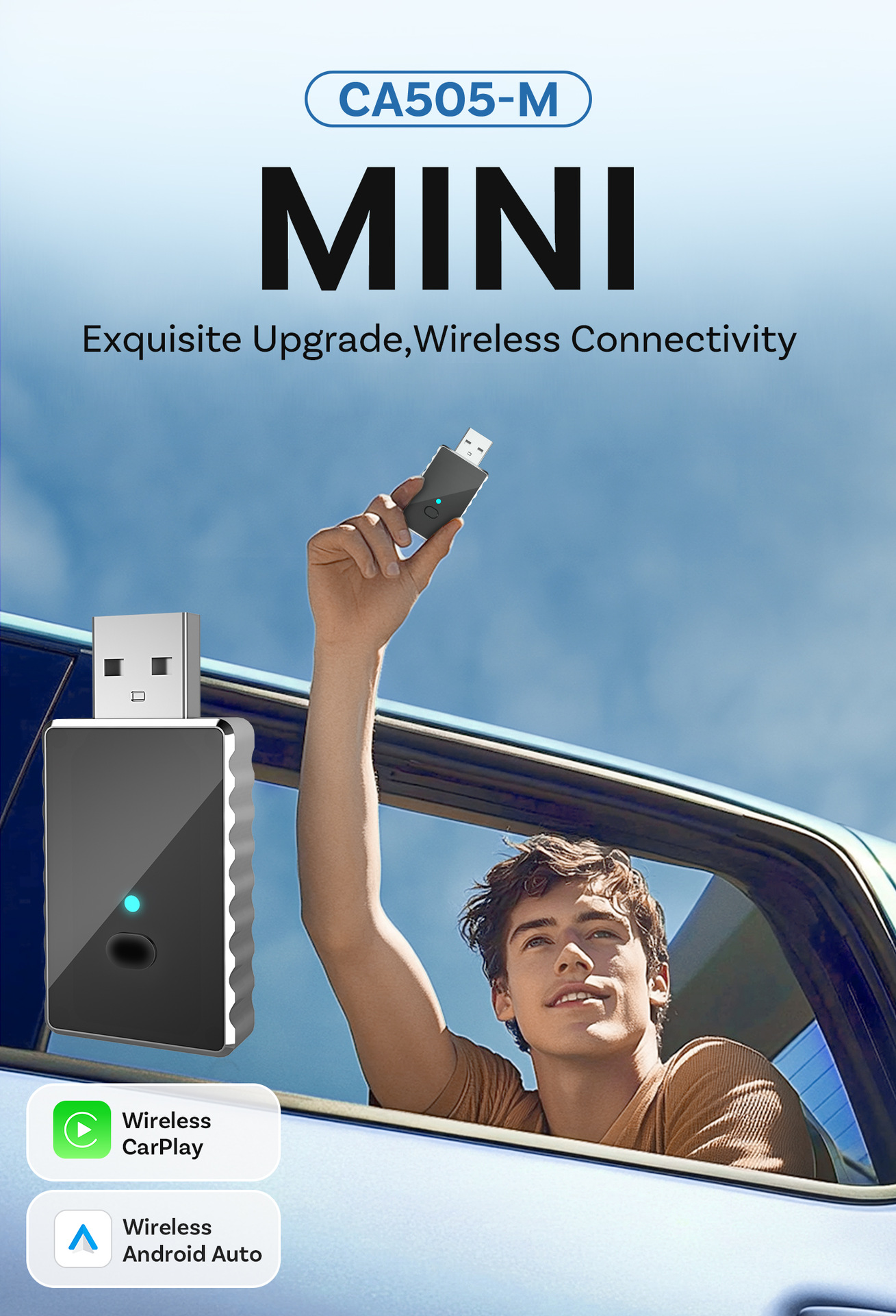 V888-ELOSUNG35857-202508111453-00 Mini 2-in-1 Wireless CarPlay & Android Auto Adapter - 5GHz WiFi 6, Bluetooth 5.4, Plug & Play Dongle(black) - Image 1