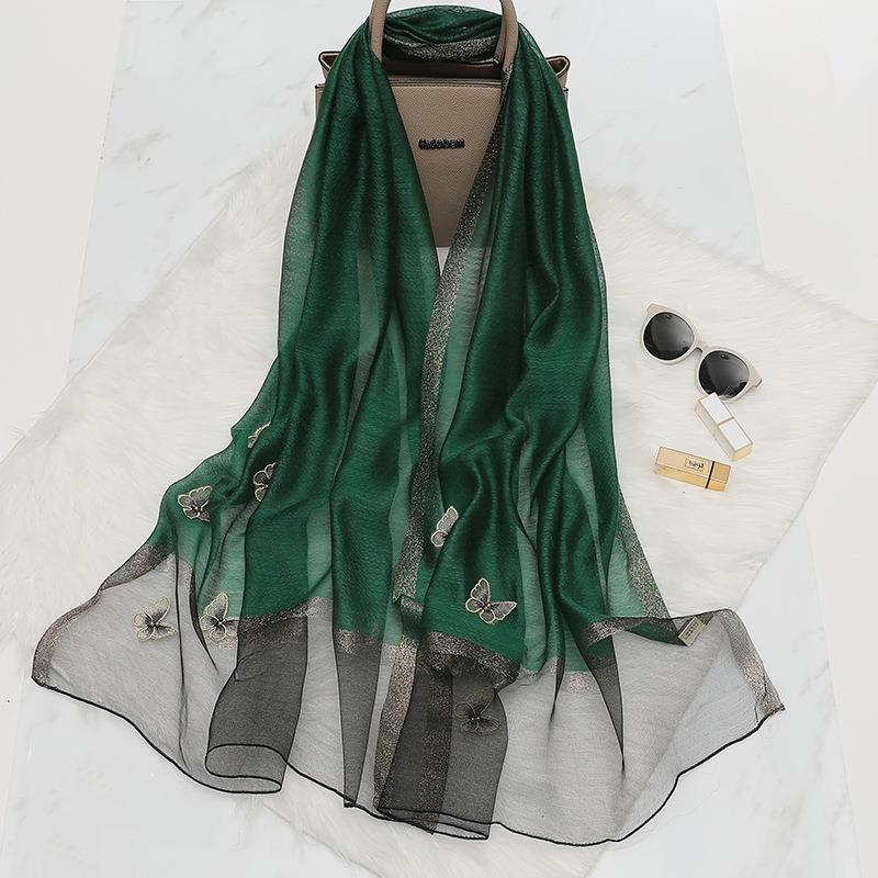 V888-ELOSUNG35866-202508121535-00 Elegant Butterfly Embroidered Scarf Shawl - Large Soft Silk Blend Wrap for Women(Green) - Image 1