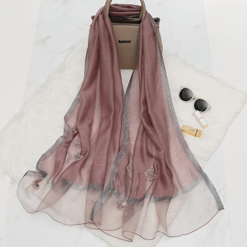 V888-ELOSUNG35867-202508121535-00 Elegant Butterfly Embroidered Scarf Shawl - Large Soft Silk Blend Wrap for Women(Purple) - Image 1