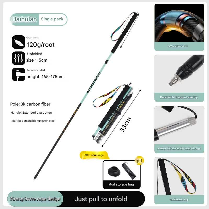 V888-ELOSUNG35935-202508300021-00 Ultralight Carbon Fiber Foldable Trail Running & Hiking Pole(blue Recommended height range 165-175cm) - Image 1