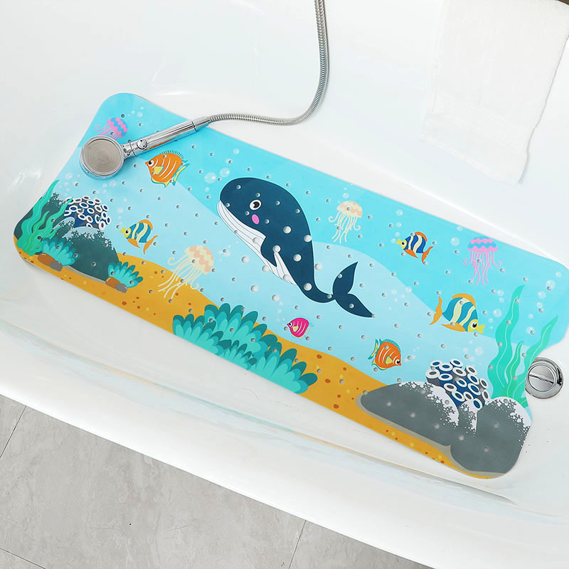 V888-ELOSUNG35986-202509051450-00 Non-Slip PVC Bath & Shower Mat with Suction Cups and Drainage Holes - Cartoon Ocean Theme(Black Whale) - Image 1