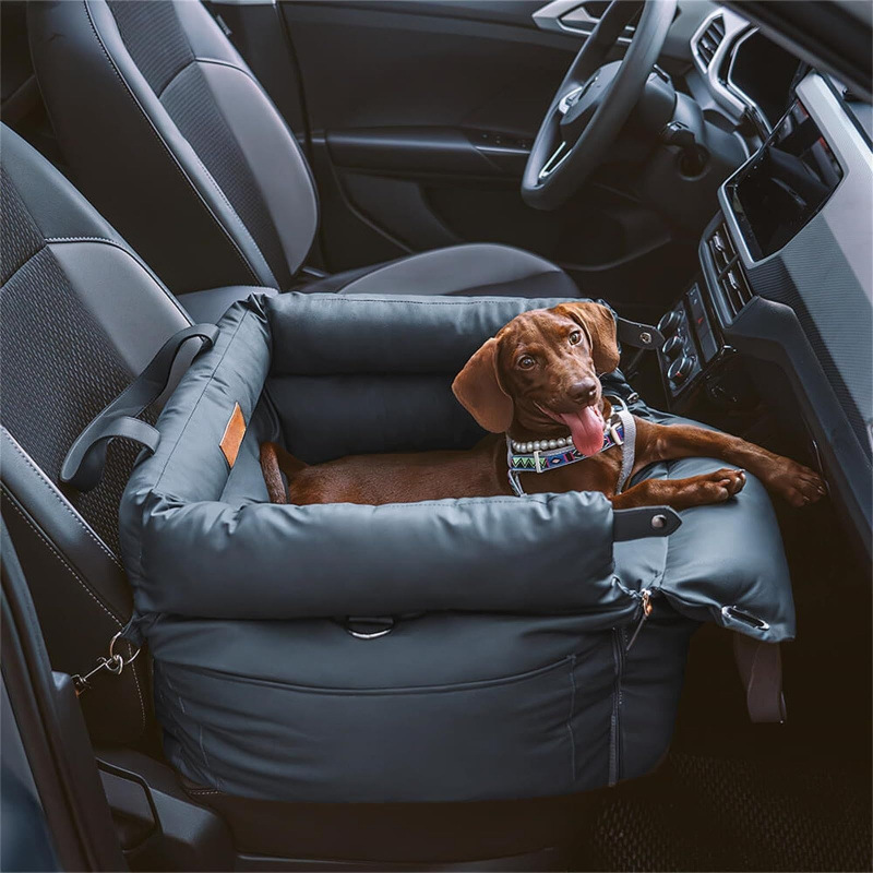 V888-ELOSUNG36102-202507301017-00 Dark Blue Premium Plush Pet Booster Car Seat - Portable Dog Travel Bed with Non-Slip Base - Image 1
