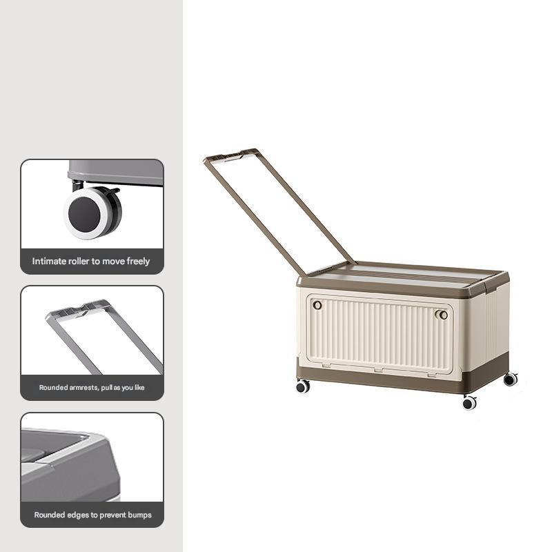 V888-ELOSUNG36122-202508041445-00 Size L Brown Collapsible Storage Box with Wheels and Telescopic Handle - Stackable Folding Crate for Car & Home - Image 1