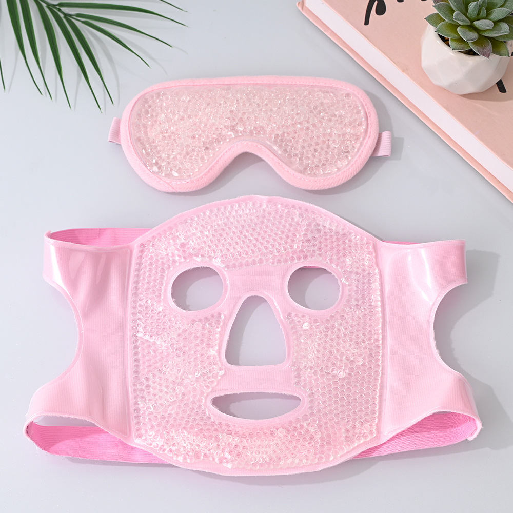 V888-ELOSUNG36130-202508041505-00 Pink Reusable Cooling Gel Bead Face Mask and Eye Mask Set - Soothing Therapy for Puffy Eyes, Headaches and Facial Relaxation - Image 1