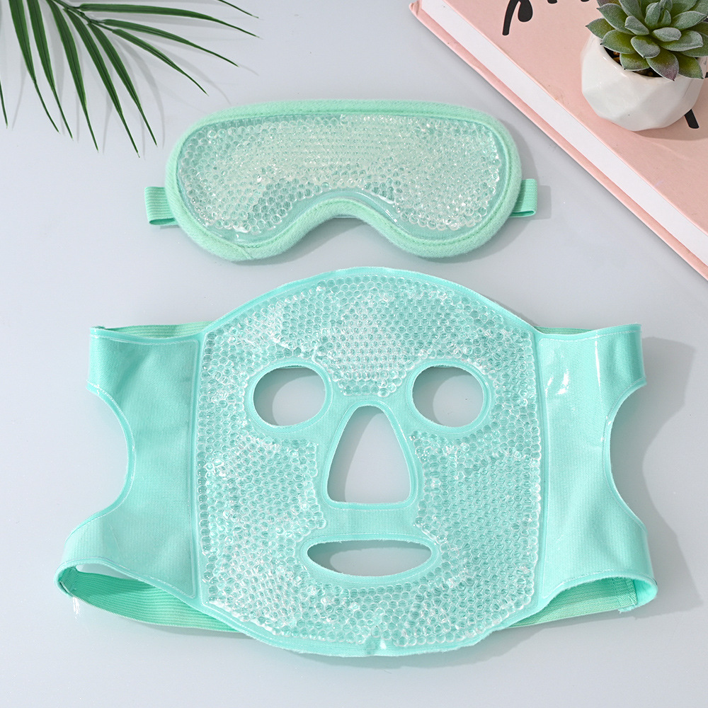V888-ELOSUNG36133-202508041452-00 Green Reusable Cooling Gel Bead Face Mask and Eye Mask Set - Soothing Therapy for Puffy Eyes, Headaches and Facial Relaxation - Image 1