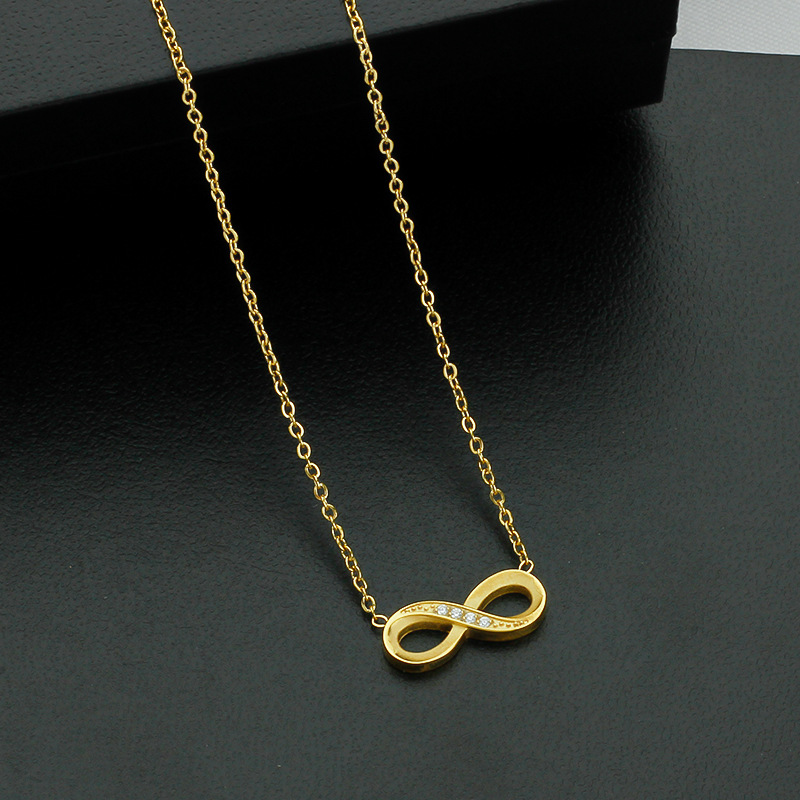 V888-ELOSUNG36155-202508051620-00 Style 8 Gold Infinity Necklace for Women - Dainty Titanium Steel Pendant with Sparkling Cubic Zirconia - Image 1