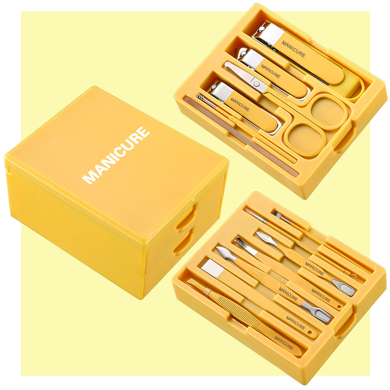 V888-ELOSUNG36170-202508071510-00 Yellow Premium 13-in-1 Manicure & Grooming Kit - Professional Carbon Steel Pedicure Set with Dual-Drawer Case & Mirror - Image 1