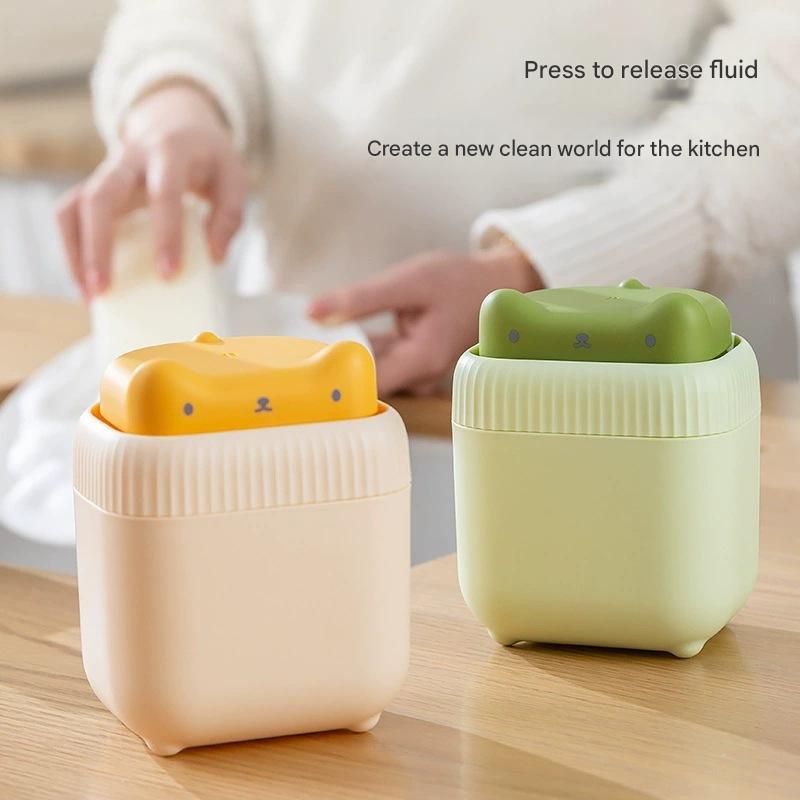 V888-ELOSUNG36193-202508111515-00 2 Pcs ( Green + Yellow ) Cute Cat Press-to-Dispense Soap Pump & Sponge Caddy for Kitchen Sink - Image 1