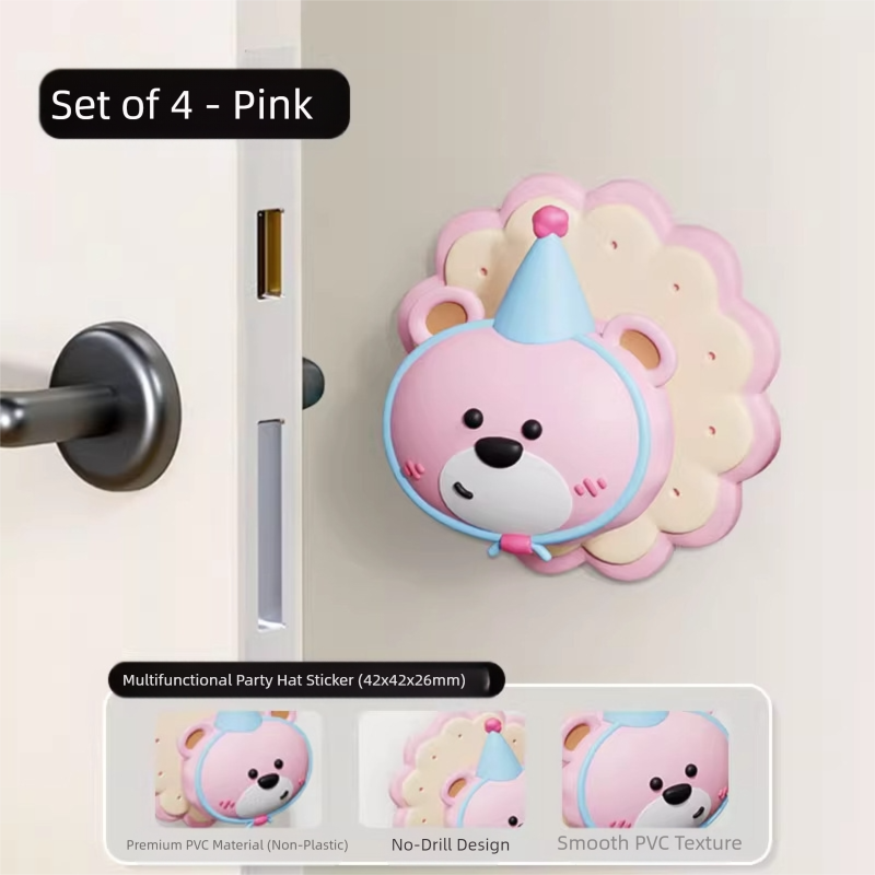 V888-ELOSUNG36216-202508111510-00 4 Pcs Pink Adorable Bear Wall Protector - Multi-Use Self-Adhesive Door Stopper Bumper - Image 1