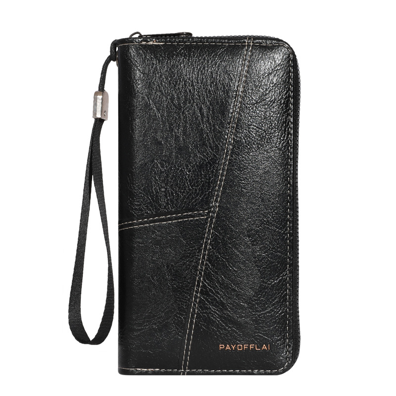 V888-ELOSUNG36229-202508121530-00 Black Men's Long Zipper Wallet Clutch - PU Leather Wristlet with Phone and Card Slots - Image 1