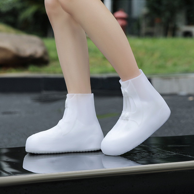 V888-ELOSUNG36238-202508131412-00 2 Pcs Size S White Reusable Waterproof Shoe Covers - Heavy Duty Non-Slip Rain Boot Protectors - Image 1