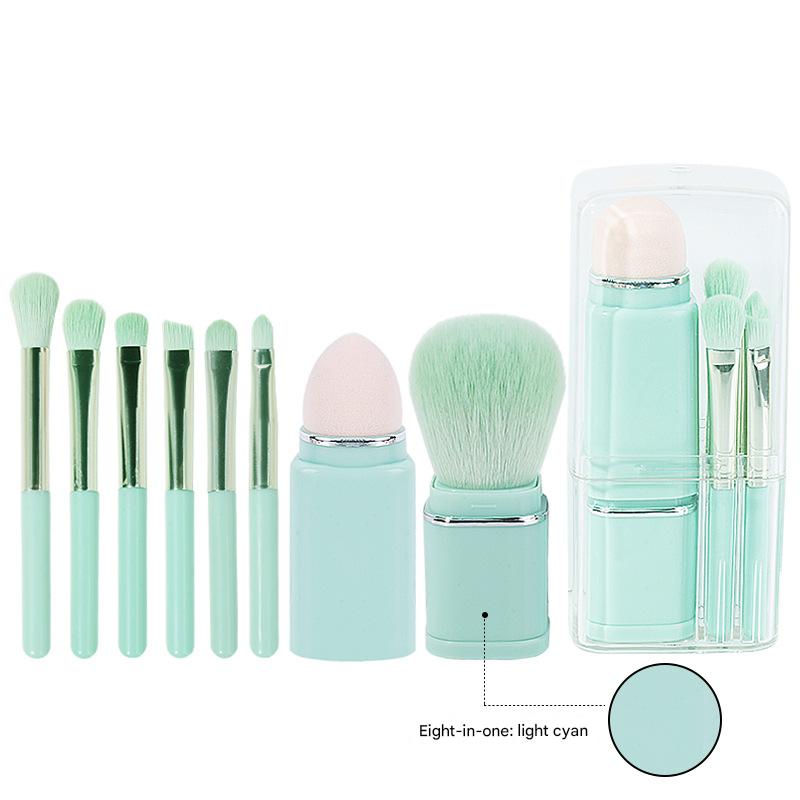 V888-ELOSUNG36248-202508131415-00 Lighgt Cyan Compact 8-in-1 Makeup Brush Set - Portable Travel Kit with Retractable Brushes and Case - Image 1