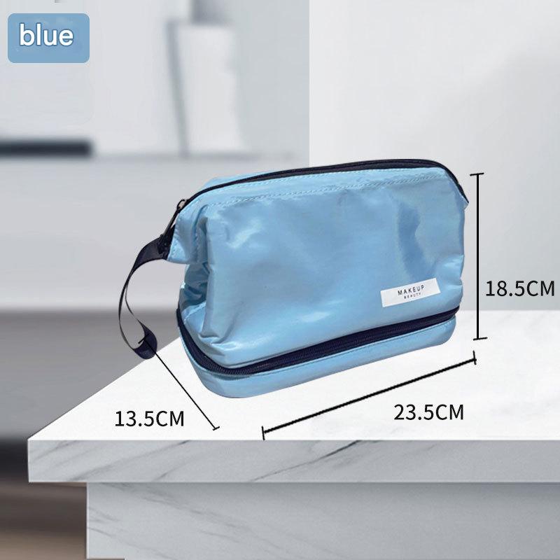 V888-ELOSUNG36328-202508191035-00 Blue Chic Dual-Compartment Makeup & Toiletry Bag - Large Capacity Travel Organizer with Brush Holder - Image 1
