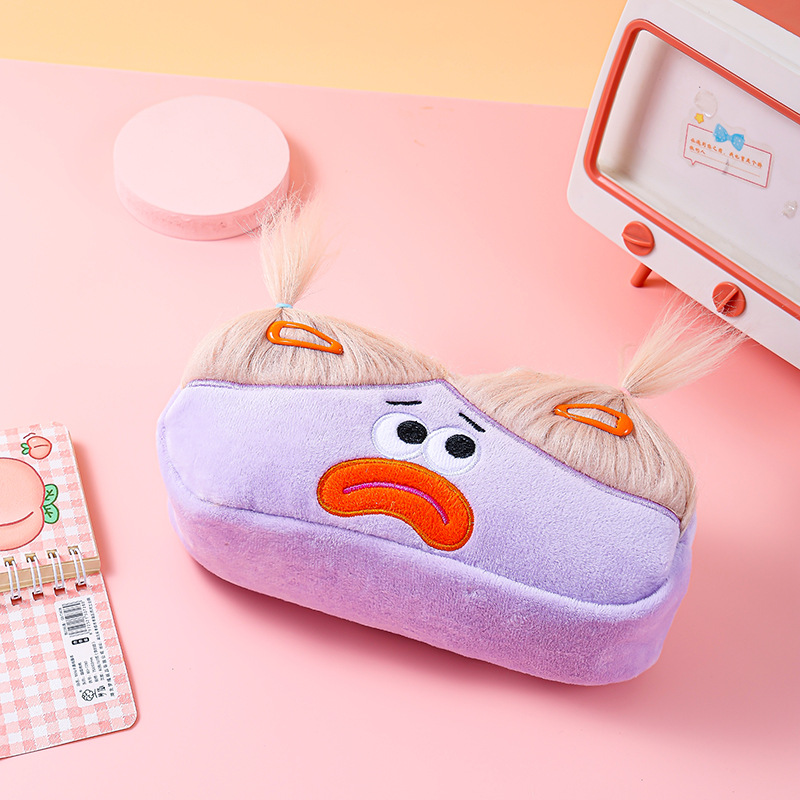 V888-ELOSUNG36416-202509081030-00 Purple and Blonde Hair Cute Plush Monster Pencil Case - Fluffy Stationery Pouch with DIY Styleable Hair for Kids - Image 1