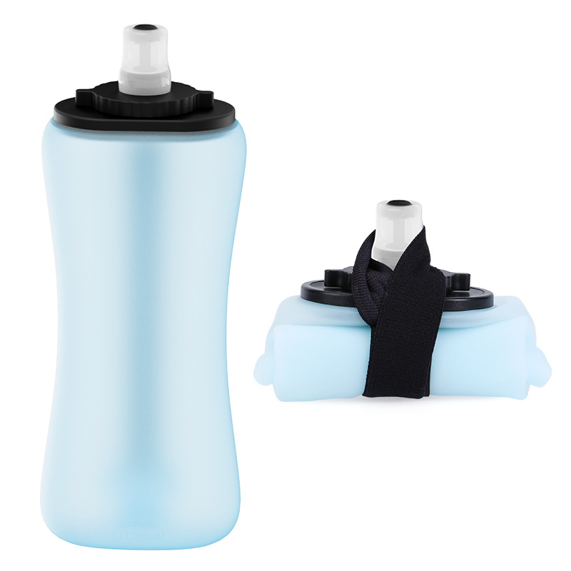 V888-ELOSUNG36432-202509081039-00 Blue Collapsible Handheld Running Flask - 350ml Lightweight Silicone Water Bottle with Bite Valve - Image 1