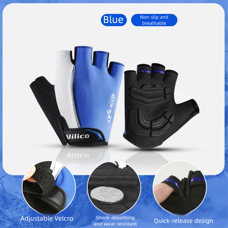 V888-ELOSUNG36455-202509091604-00 Size L Blue Padded Half-Finger Cycling Gloves - Breathable Shock-Absorbing Workout Gloves for Gym & Fitness - Image 1