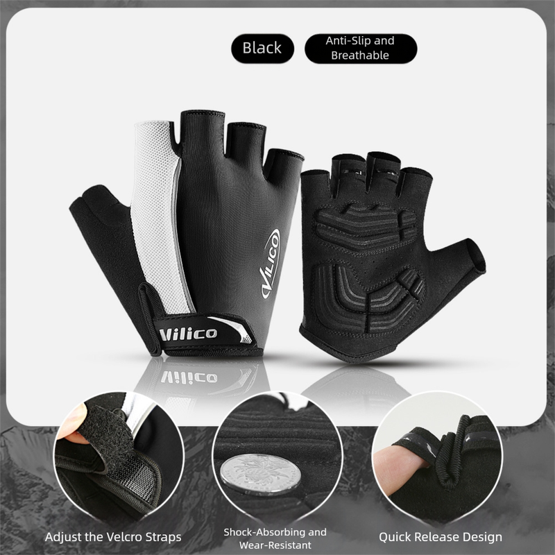 V888-ELOSUNG36458-202509091605-00 Size L Black Padded Half-Finger Cycling Gloves - Breathable Shock-Absorbing Workout Gloves for Gym & Fitness - Image 1