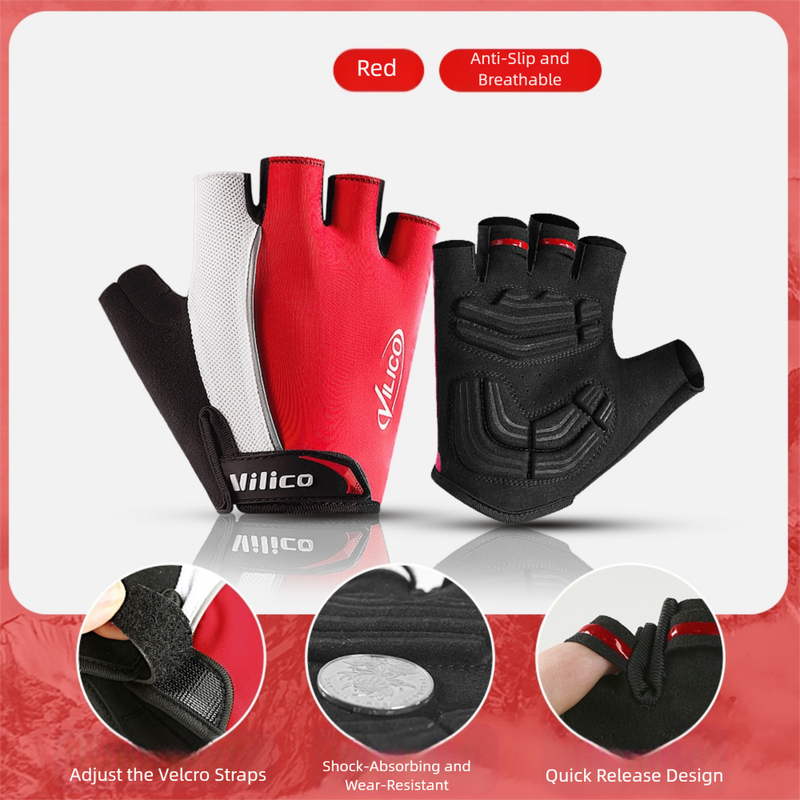 V888-ELOSUNG36462-202509091721-00 Size XL Red Padded Half-Finger Cycling Gloves - Breathable Shock-Absorbing Workout Gloves for Gym & Fitness - Image 1