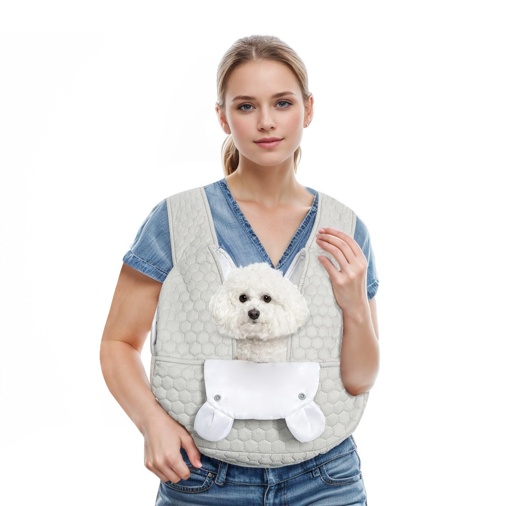 V888-ELOSUNG36463-202509091721-00 Grey Quilted Hands-Free Pet Carrier Sling - Comfortable Front Pack for Small Dogs & Cats - Image 1
