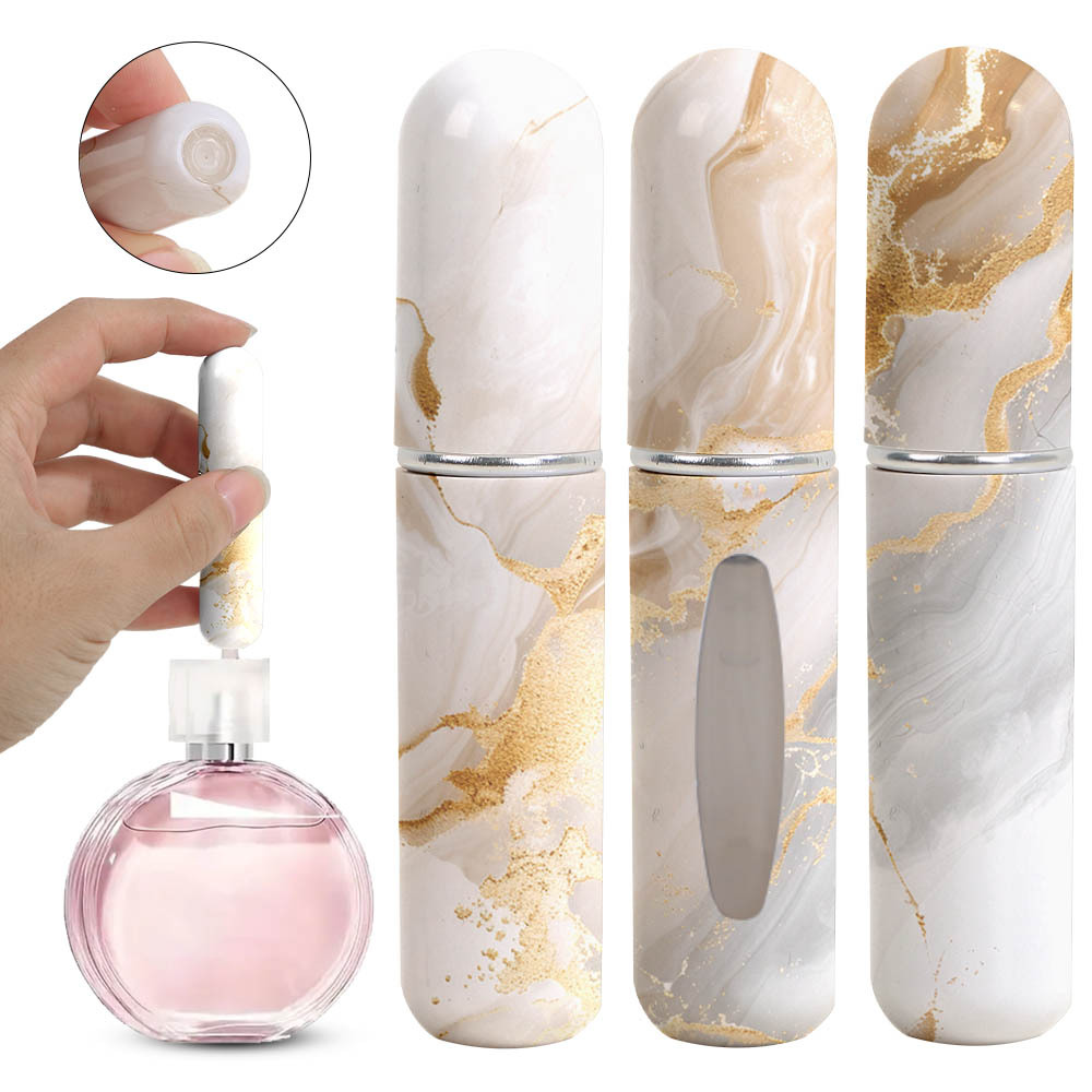 V888-ELOSUNG36492-202509220950-00 Champagne Chic Marble Travel Perfume Atomizer Set (3-Pack) - 5ml Leakproof Bottom-Fill Spray Bottles - Image 1