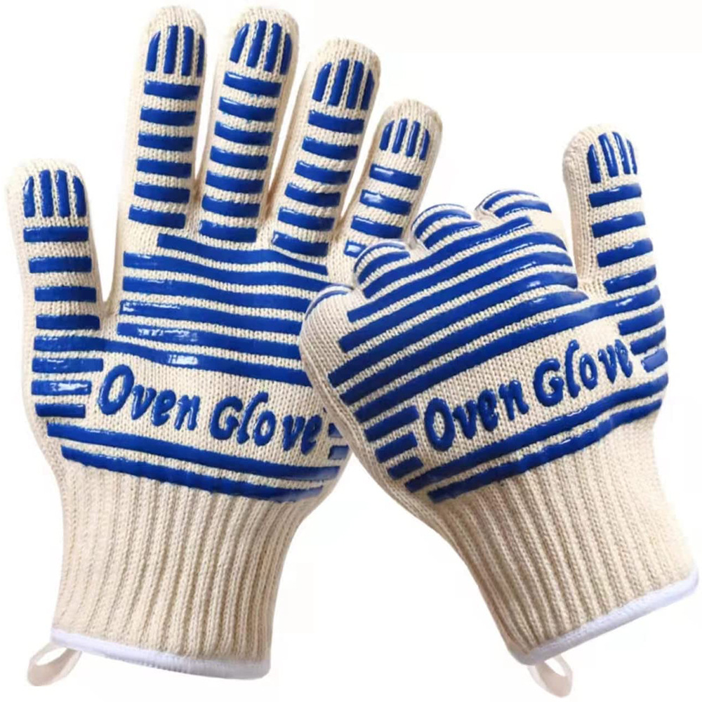 V888-ELOSUNG36499-202509220953-00 Blue and White Extreme Heat Resistant BBQ Gloves - Cut-Resistant Oven Mitts with Non-Slip Silicone Grip - Image 1