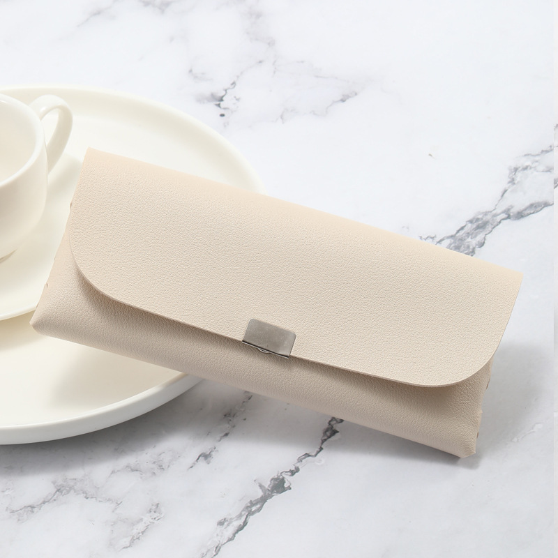 V888-ELOSUNG36507-202509221010-00 Beige Sleek PU Leather Eyeglass Pouch Set (3-Pack) - Slim Protective Case for Sunglasses - Image 1