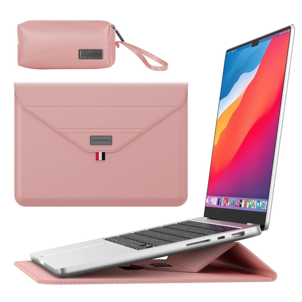 V888-ELOSUNG37013-202509091722-00 3-in-1 PU Leather Laptop Sleeve with Stand & Mouse Pad + Accessory Pouch(Rose Gold) - Image 1