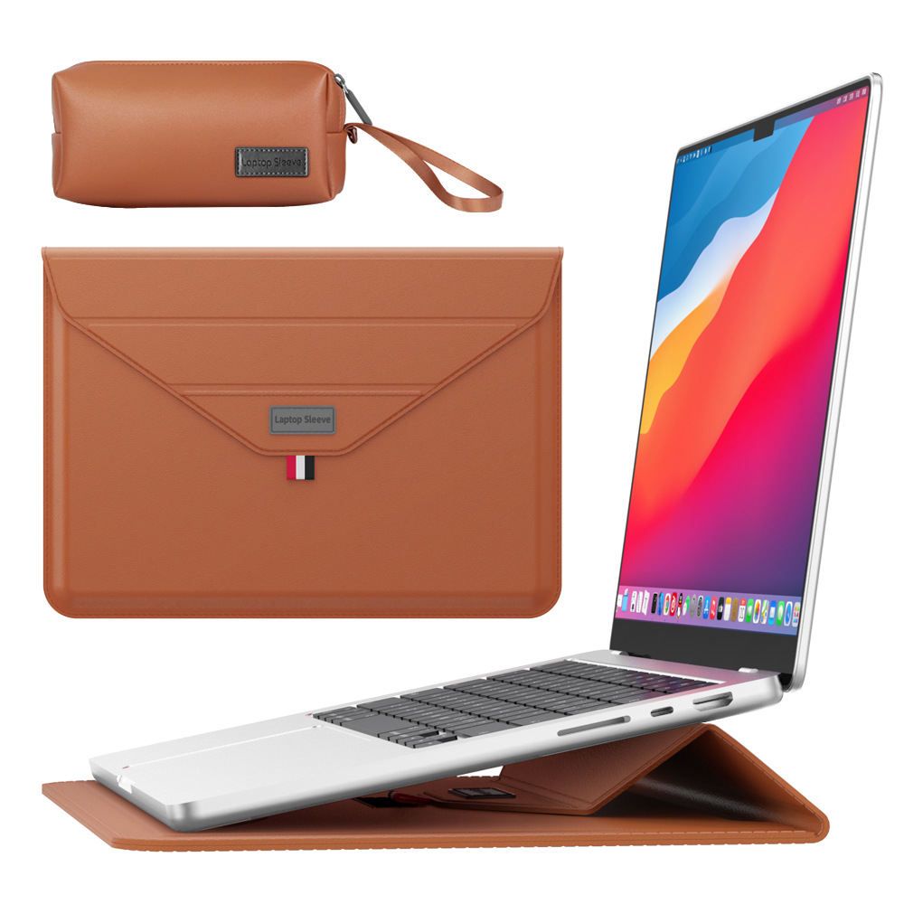 V888-ELOSUNG37014-202509091722-00 3-in-1 PU Leather Laptop Sleeve with Stand & Mouse Pad + Accessory Pouch(Brown) - Image 1