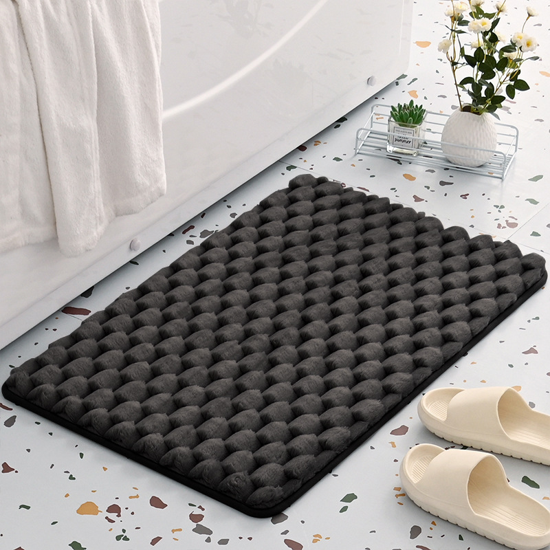 V888-ELOSUNG37047-202509220953-00 Plush Cobblestone Memory Foam Bath Mat - Super Absorbent, Non-Slip & Machine Washable(Black 50*80㎝) - Image 1