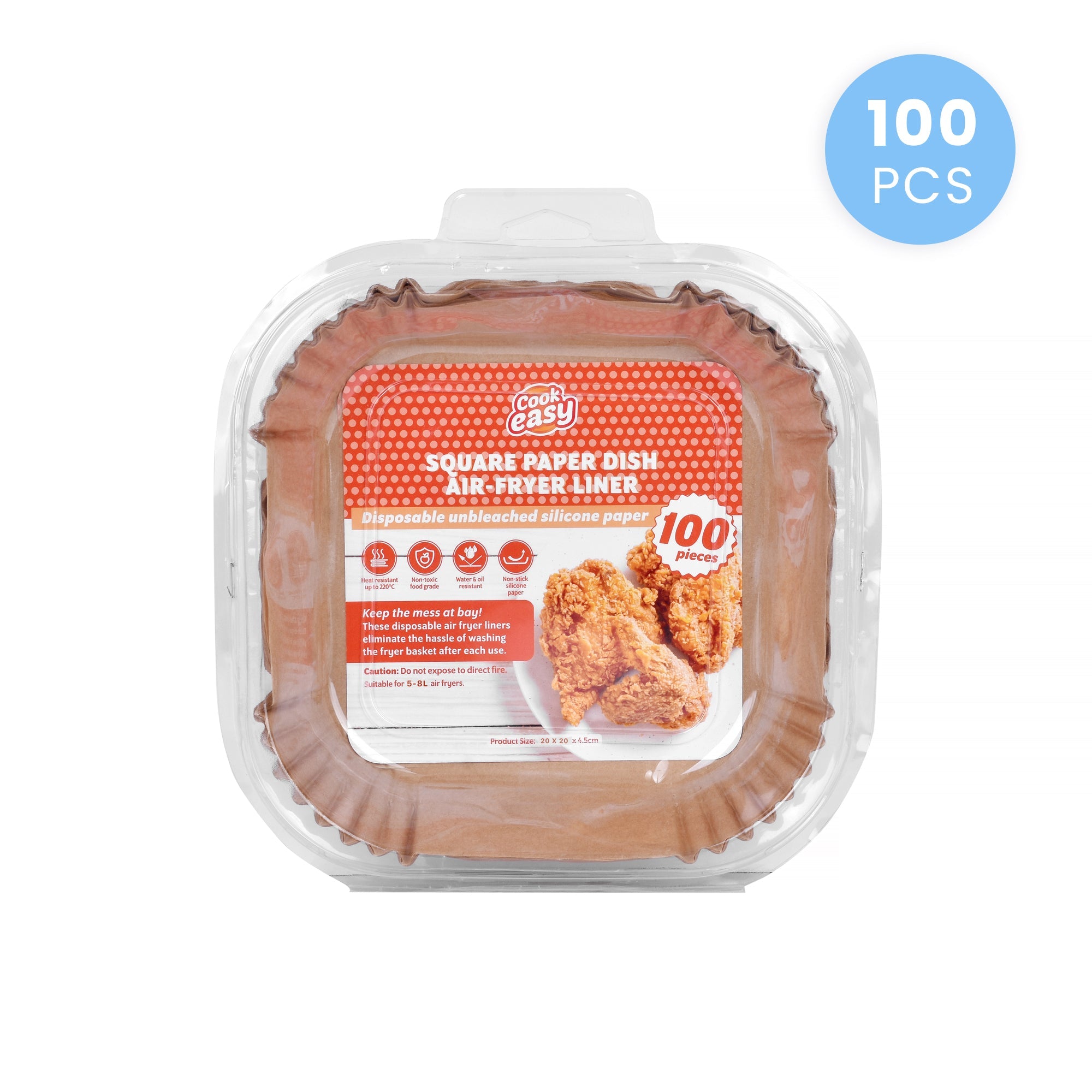 V915-KU0332-202509250904-00 100 Pcs 20cm Square Disposable Unbleached Silicone Paper Dish Air-fryer Liner - Image 1