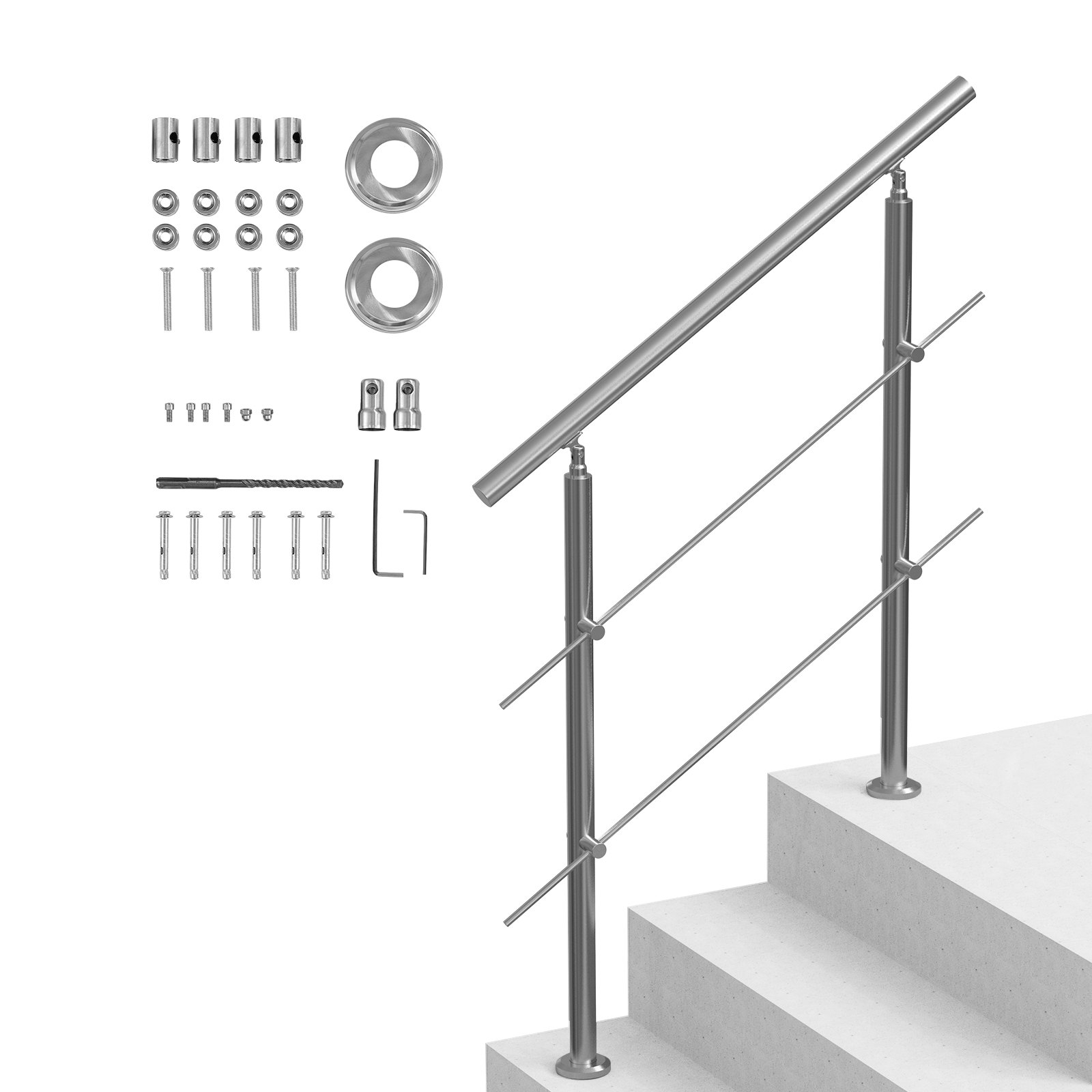 V952-BXGSLZFS100CZ97QUV0-202507141710-00 VEVOR 39.4in Handrails for Outdoor Steps 2 Crossbars Staircase for Porch Deck - Image 1