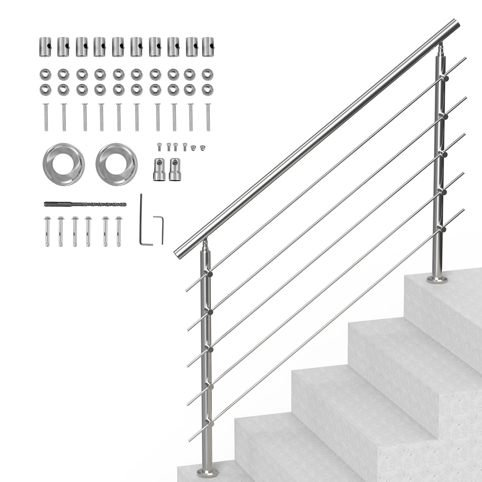 V952-BXGSLZFS150C5SAPEV0-202507141710-00 VEVOR 59in Handrails for Outdoor Steps 5 Crossbars Staircase for Porch Deck - Image 1