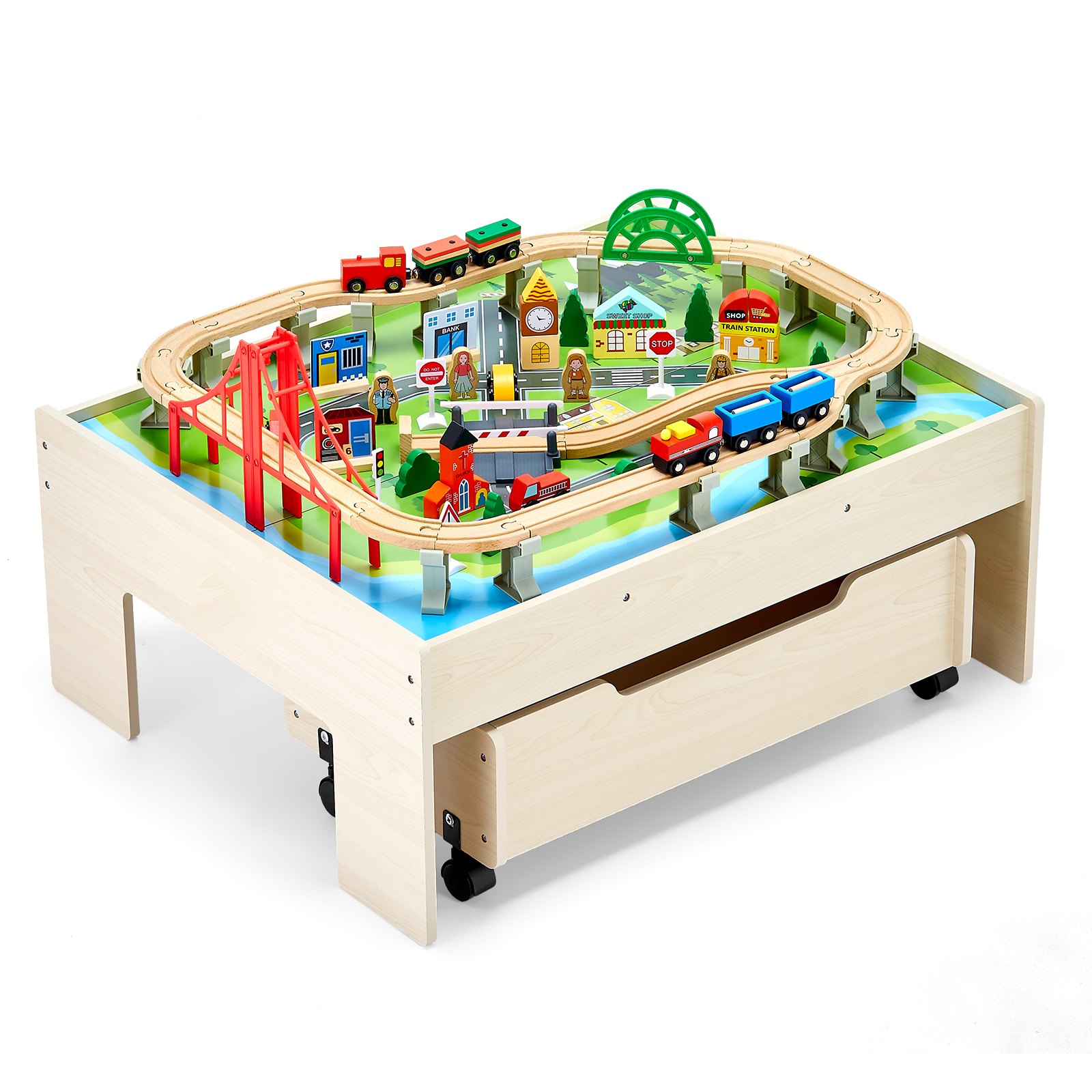 V952-CGKHCZ312513ALK2I001V0-202508011841-00 VEVOR Train Table 100 PCS Wooden Kids Activity Table with Rolling Storage Drawer - Image 1