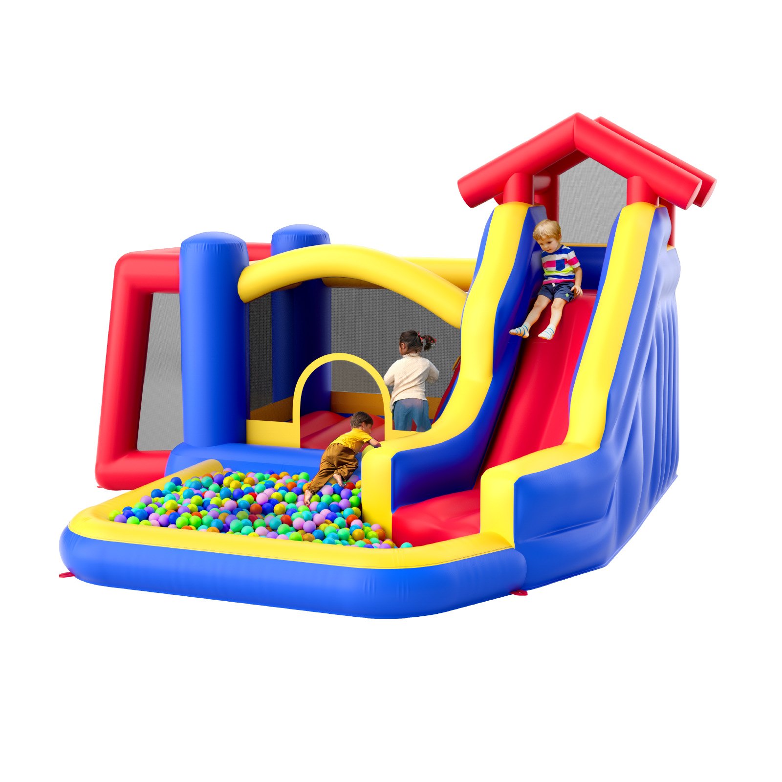 V952-CQCBBHYC910PNGK5GV3-202507141520-00 VEVOR Inflatable Bounce House, Outdoor High Quality Playhouse Trampoline, Jumping Bouncer with Blower, Slide, and Storage Bag, Family Backyard Bouncy Castle, for Kid Ages 3_8 Years, 3.3x3x2.3m - Image 1