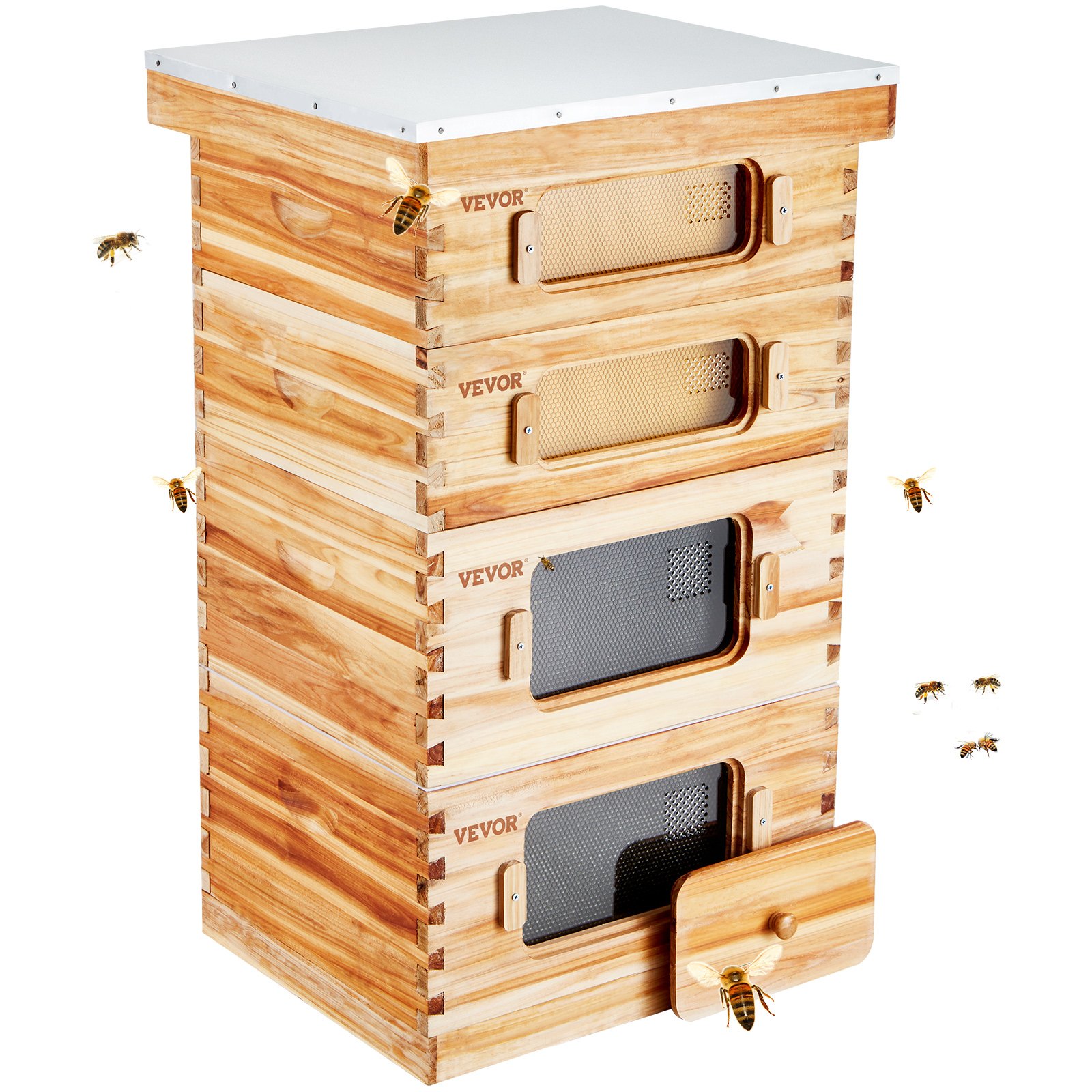 V952-CTFXSMSHX2ZH12ZO0V0-202507141621-00 VEVOR Bee Hive 40 Frame Bee Hives Starter Kit, Beeswax Coated Cedar Wood, 2 Deep + 2 Medium Bee Boxes Langstroth Beehive Kit, Transparent Acrylic Windows with Foundations for Beginners Pro Beekeepers - Image 1