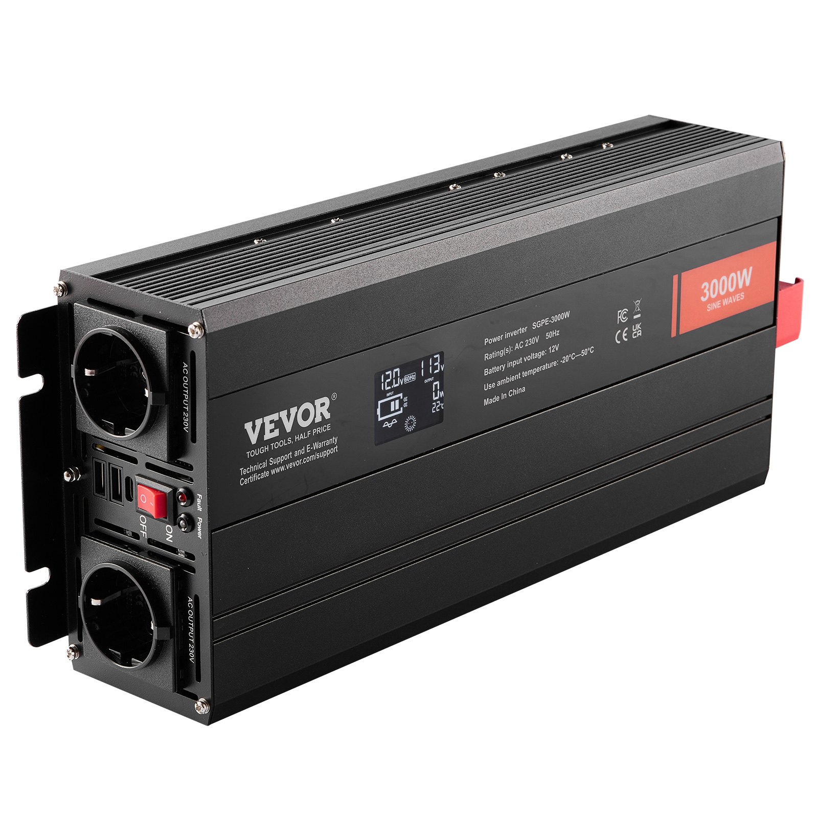 V952-CZXNBQ3000WC2N69YV3-202507141310-00 VEVOR Pure Sine Wave Inverter, 3000 Watt, Power Inverter with 2 AC Outlets 2 USB Port 1 Type-C Port, LCD Display and Remote Controller for Large Home Appliances, CE FCC Certified - Image 1