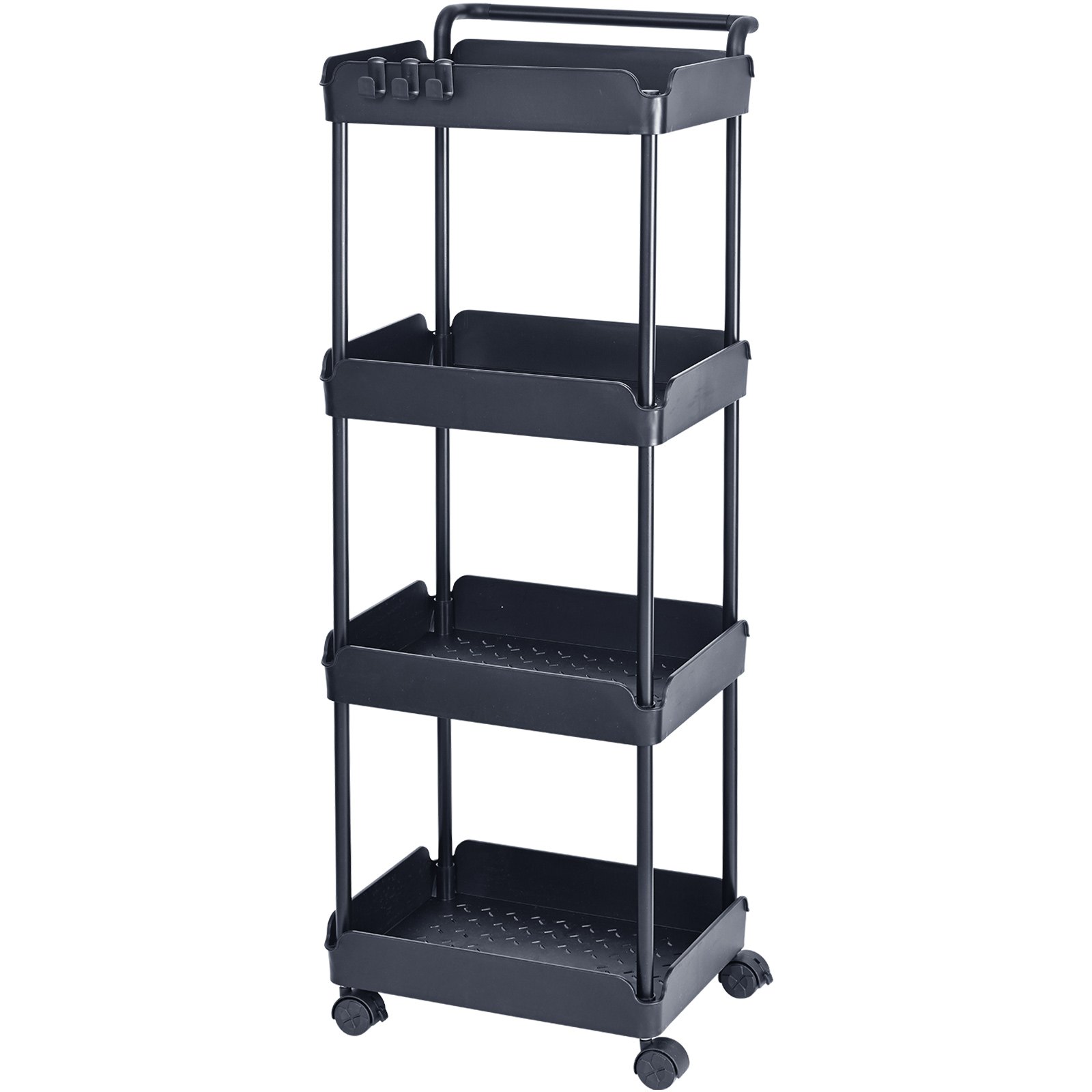 V952-DGNTCHS4CLKSH4R74V0-202507141723-00 VEVOR 4-Tier Kitchen Rolling Cart Basket Utility Cart on Wheel with Handle Black - Image 1