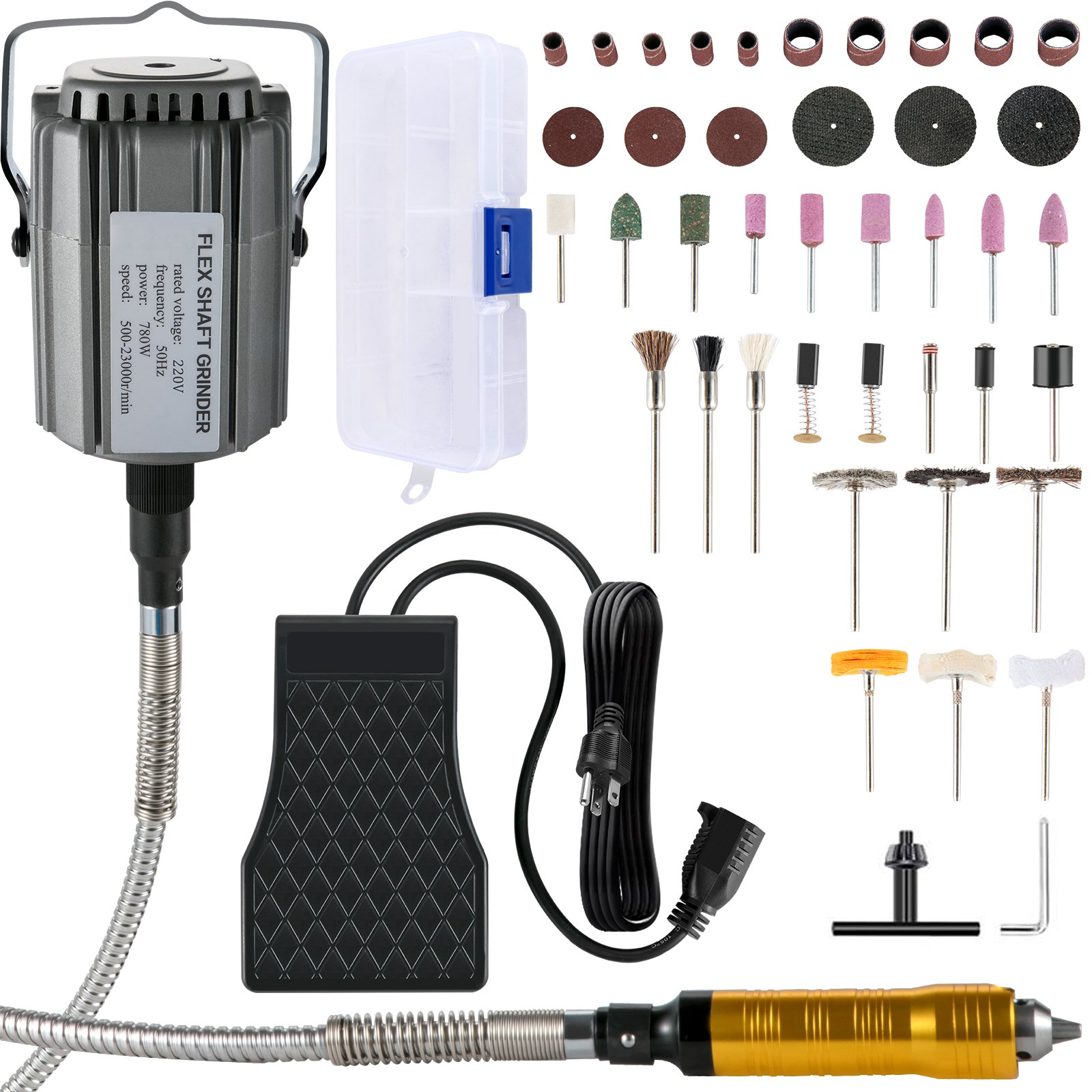 flex shaft grinder VEVOR Flex Shaft Grinder Rotary Tool 780W 6.5mm Chuck w/ Foot Pedal 45 Accessory - Image 1