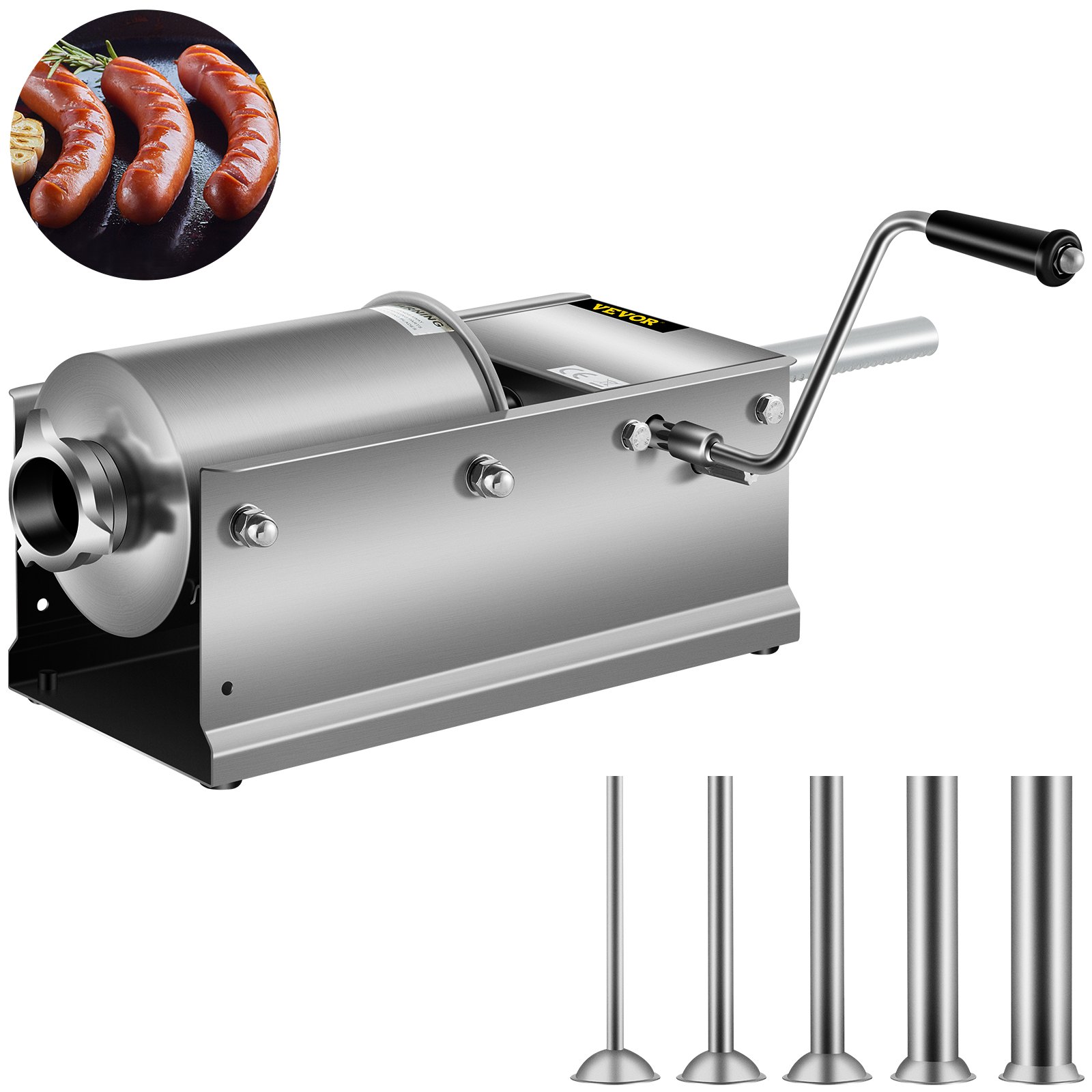 V952-GCJSDSPS3L0000001V0-202507141428-00 VEVOR Manual Sausage Stuffer, 3 L / 7 LBS Horizontal Sausage Machine, Dual-Speed Meat Stuffer, Made of Food-Grade 304 Stainless Steel, Includes 5 Stuffing Tubes, for Home Kitchen Restaurant Commercial - Image 1