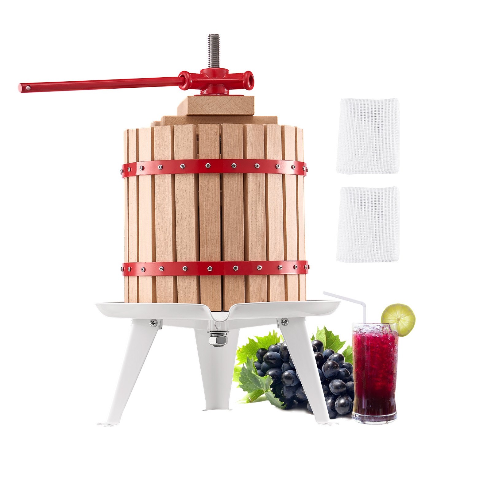 V952-GJYZJLSSM12LGR2A1V0-202508011710-00 VEVOR Fruit Wine Press Manual Press for Wine Making 3.2 Gal/12L Wood Basket - Image 1