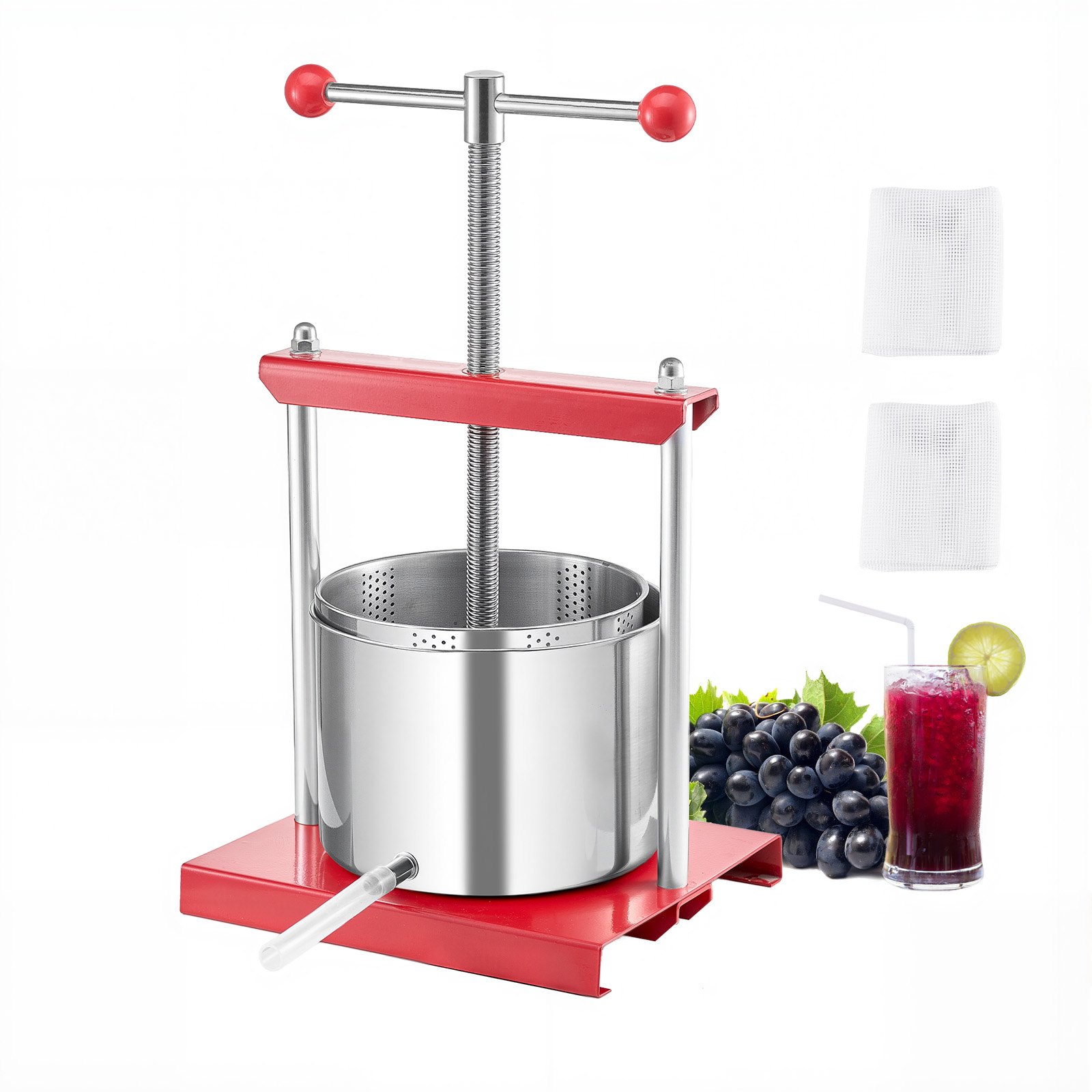 V952-GJYZJTMBXG6LEFHOVV0-202508012037-00 VEVOR Fruit Wine Press Manual Press for Wine Making 1.6 Gal/6L Stainless Steel - Image 1