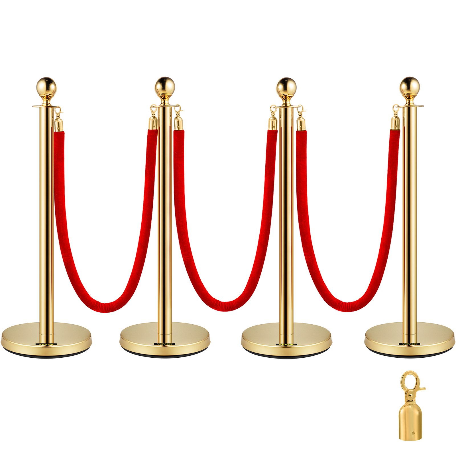 V952-GLZJS15M3GHRS4JTV0-202507141425-00 VEVOR 4PCS Gold Stanchion Posts Queue, 38 Inch Red Velvet Rope, Crowd Control Barriers Queue Line Rope, Barriers for Party Supplies - Image 1