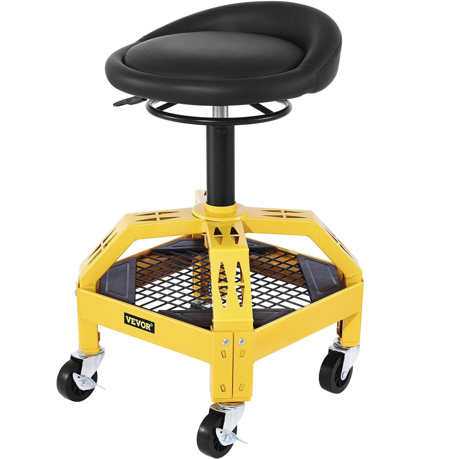V952-HSGLJGCKXCDBDZBARV0-202508011552-00 VEVOR Rolling Garage Stool, 300LBS Capacity, Adjustable Height from 24 in to 28.7 in, Mechanic Seat with 360-degree Swivel Wheels and Tool Tray, for Workshop, Auto Repair Shop, Yellow - Image 1